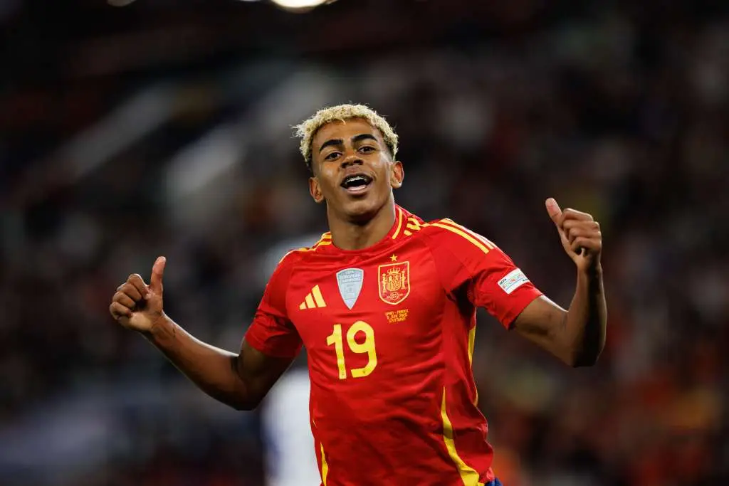 Lamine Yamal celebrates for Spain.