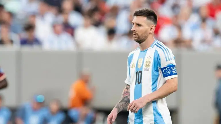 Lionel Messi wearing Argentina’s No. 10 shirt and captain’s armband