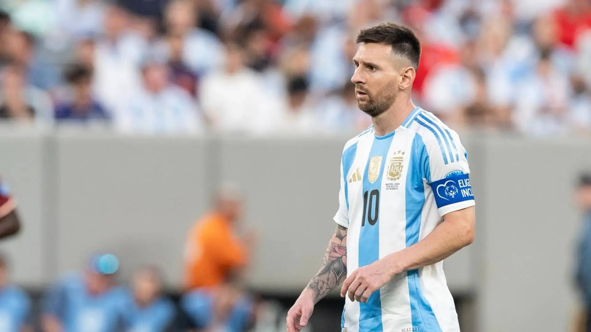 Lionel Messi wearing Argentina’s No. 10 shirt and captain’s armband