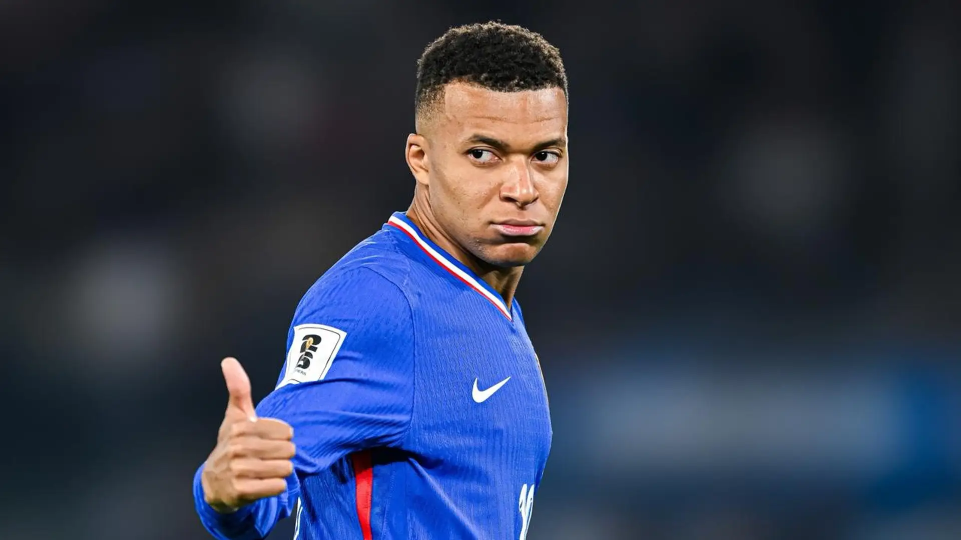 Kylian Mbappé for France before the World Cup match against Morocco
