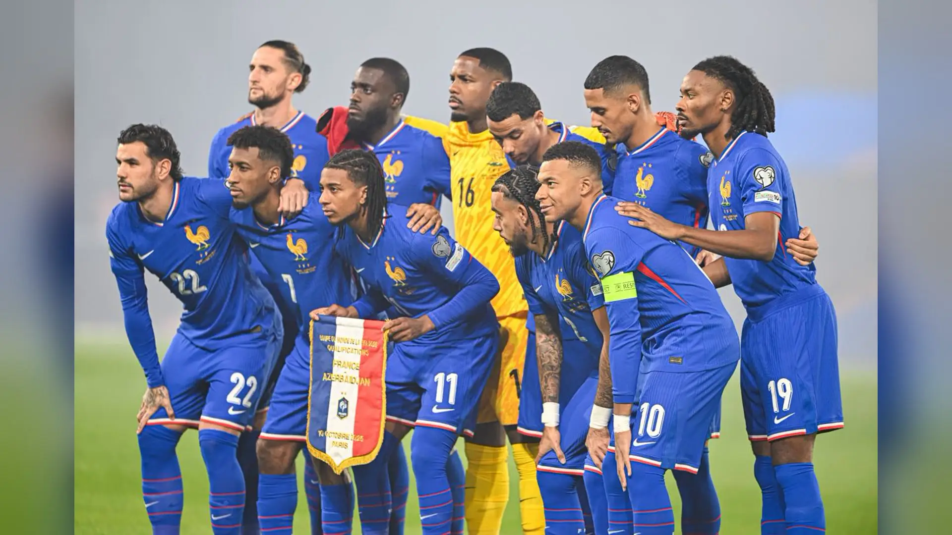 France national team players pose together before a match