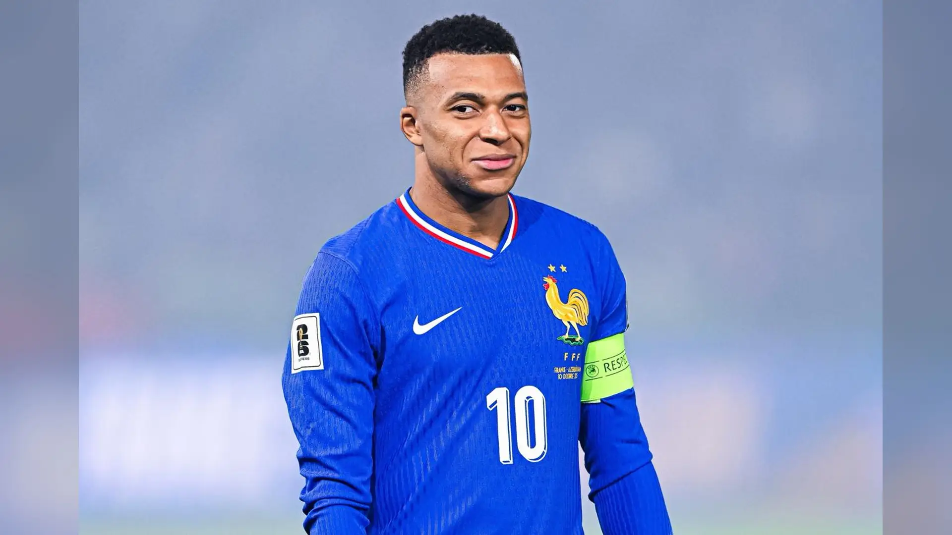 Kylian Mbappé wearing the France captain's armband before France vs Paraguay at the World Cup