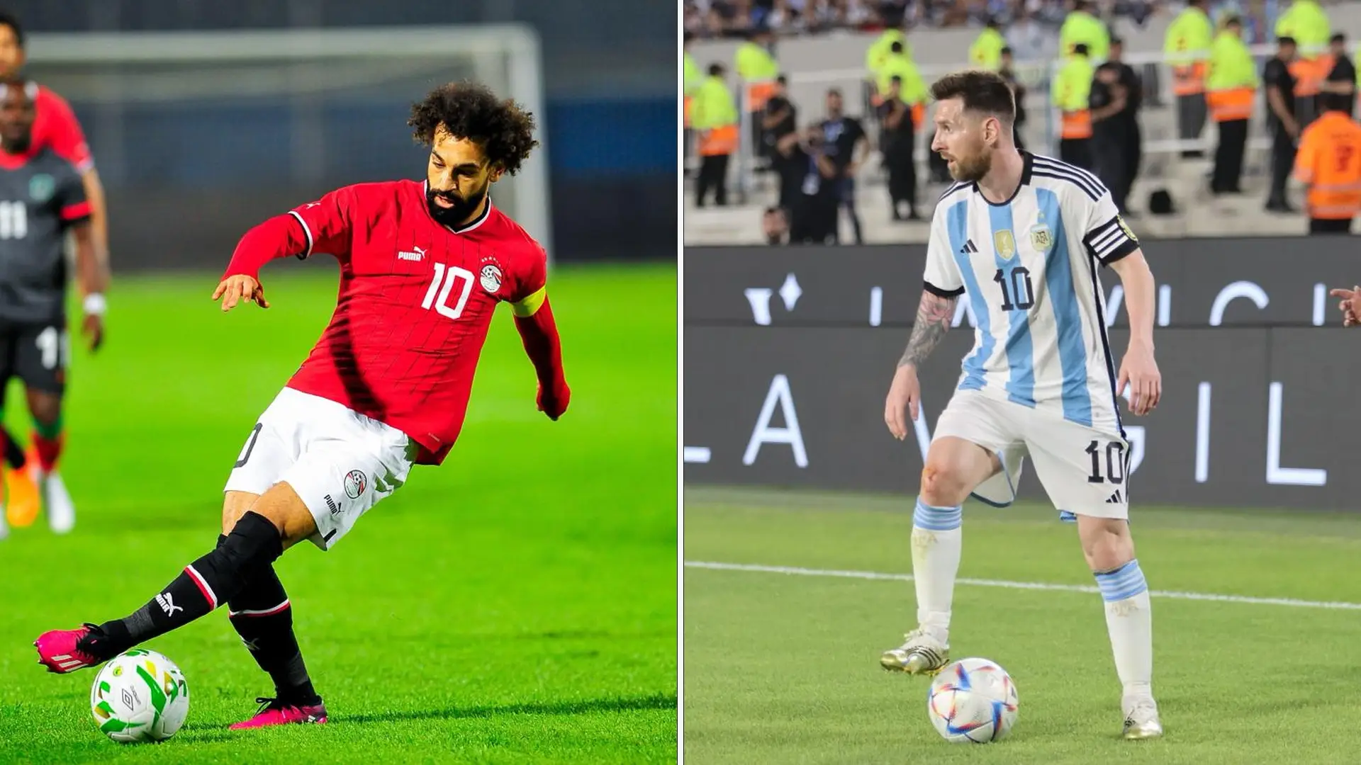 Mohamed Salah and Lionel Messi side-by-side before Egypt vs Argentina at the World Cup