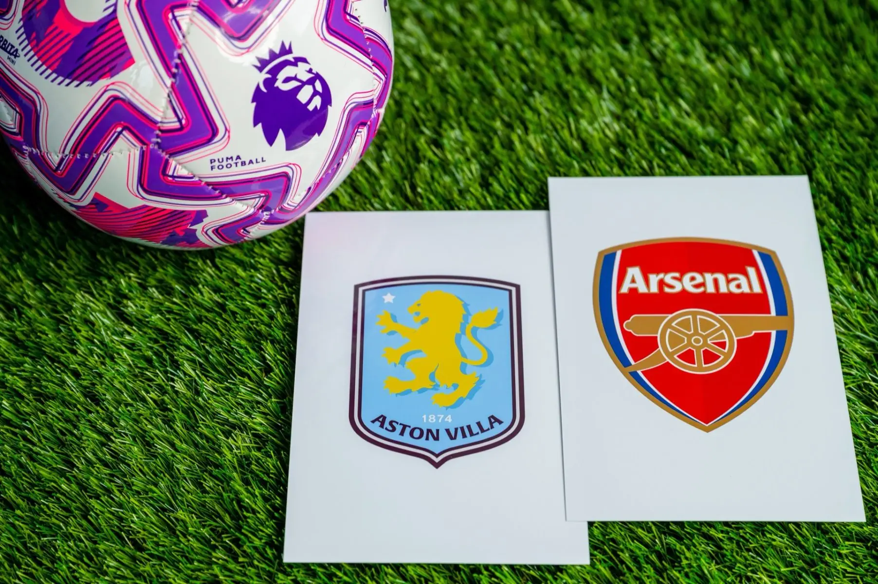 Premier League match ball with Arsenal and Aston Villa crests