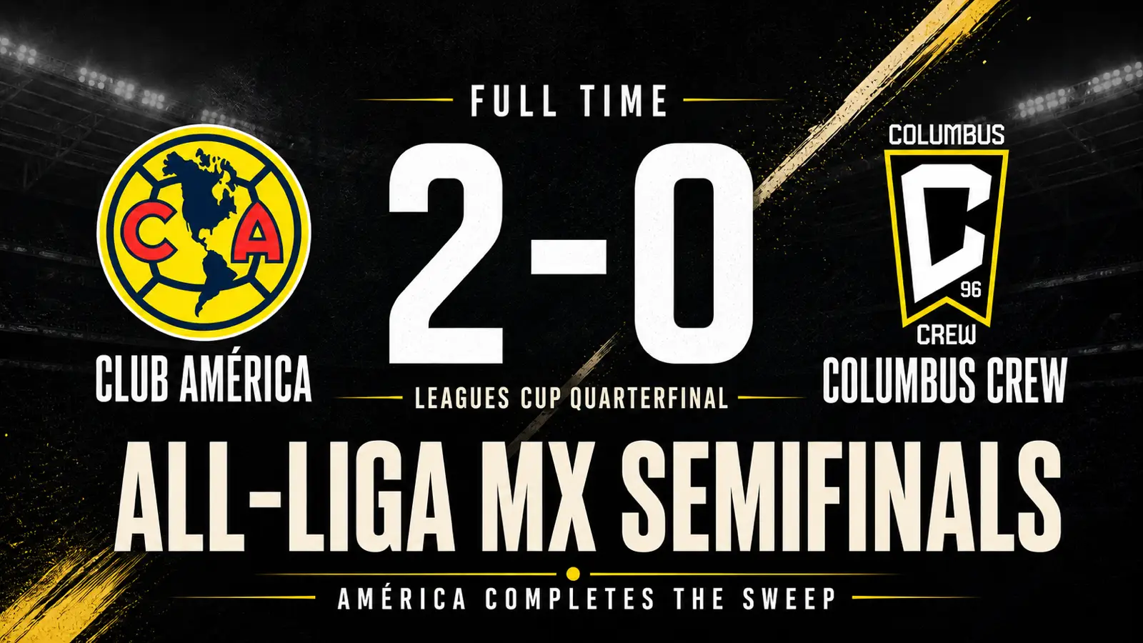 Club América 2-0 Columbus Crew, completing an all-Liga MX Leagues Cup semifinal field
