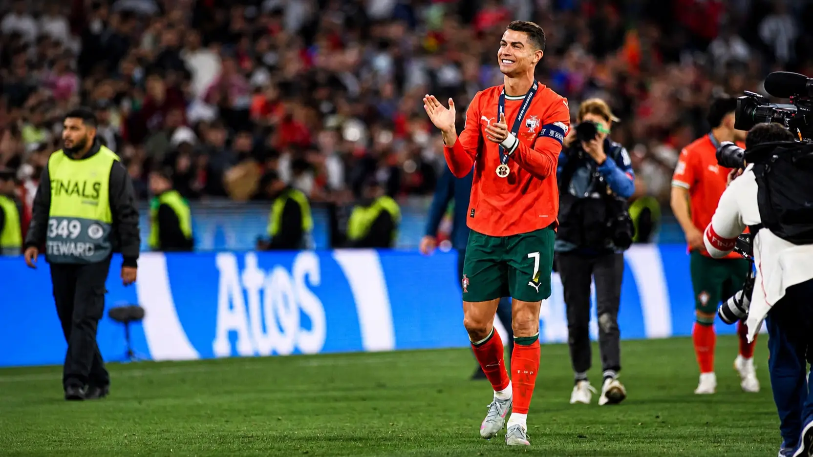 Cristiano Ronaldo applauds while wearing Portugal’s national-team kit