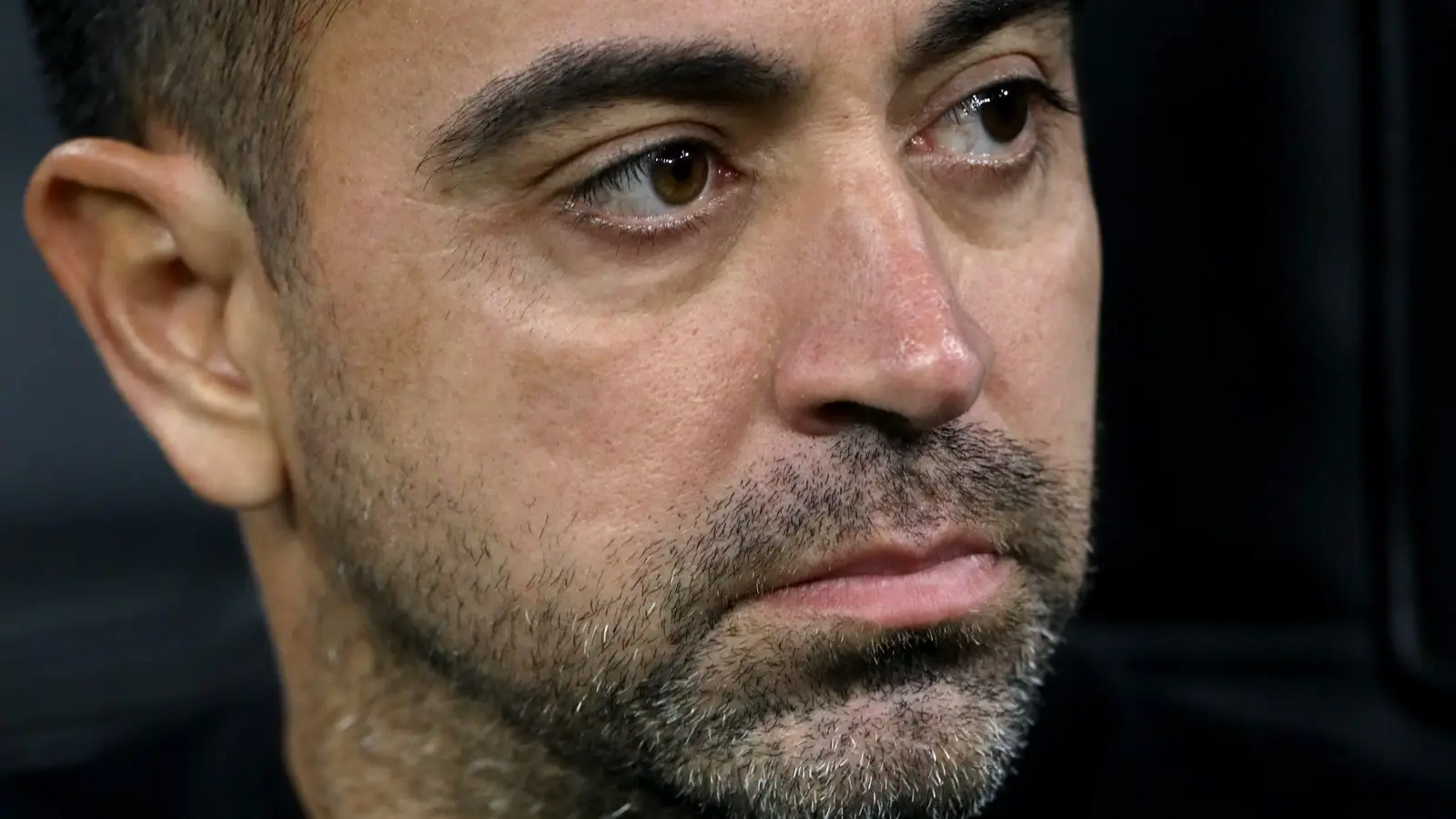 Close-up of Xavi Hernández before Barcelona's UEFA Champions League match at Inter Milan in October 2022.