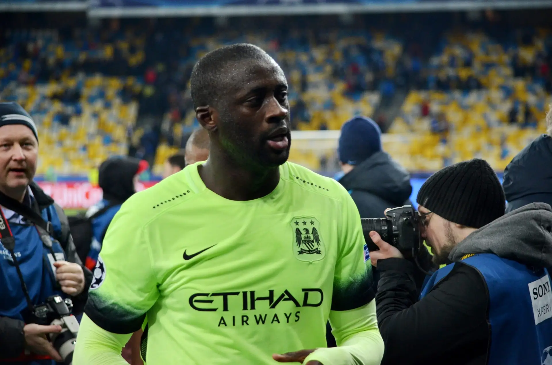 Yaya Touré in a Manchester City kit after a match