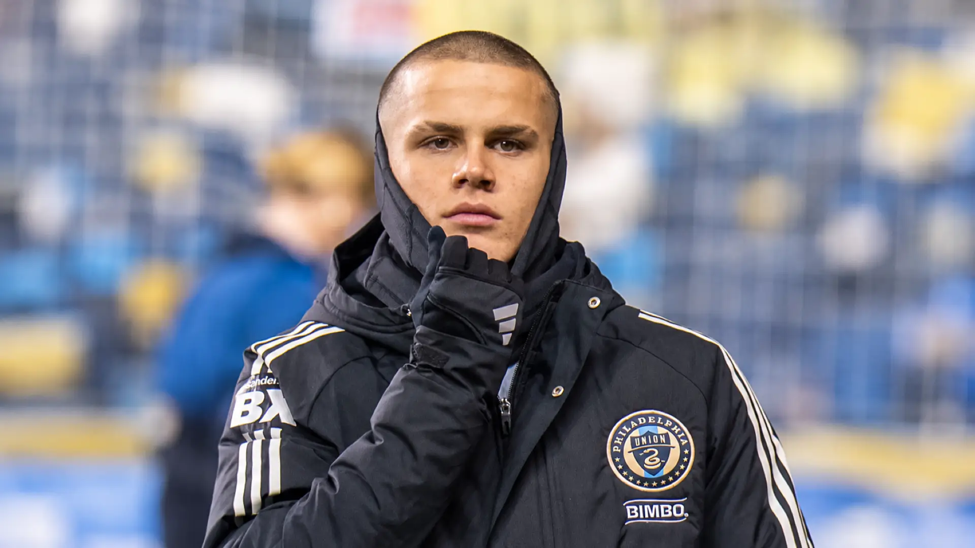 Cavan Sullivan in a Philadelphia Union jacket during the 2025 MLS season