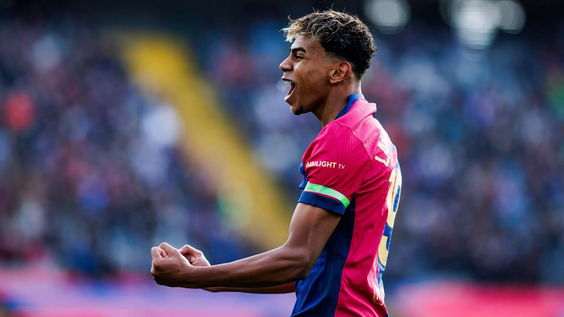 Lamine Yamal celebrates a goal for Barcelona