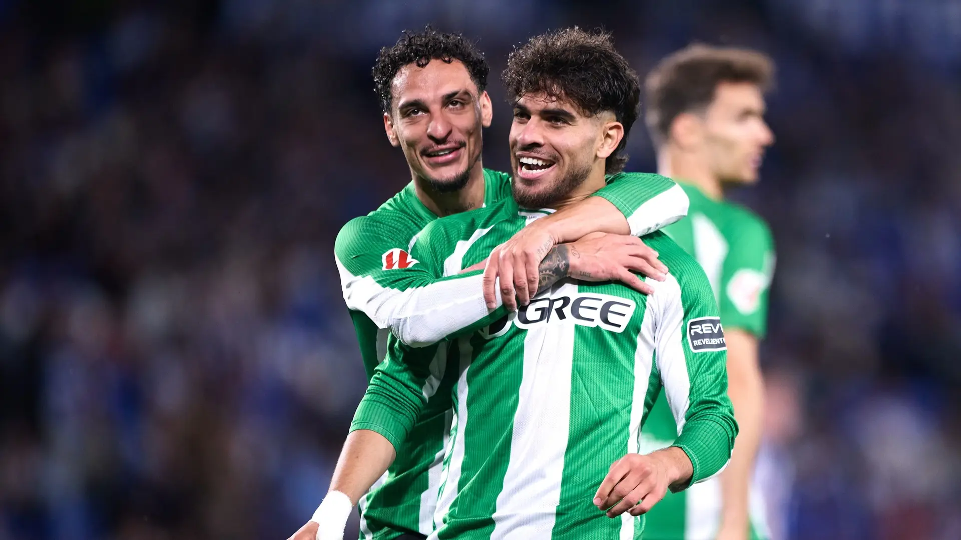 Real Betis players celebrate during their Champions League victory at Lille
